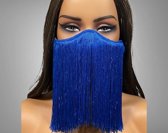 Mascarilla facial con flecos azul real de 8 pulgadas
