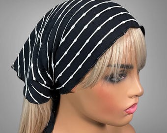 Black and White Bandana Scarf - Stripe and Polka Dot Reversible Hair Accessory