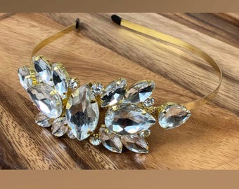 Gold Rhinestone Headband: Handmade Elegant Hair Accessory