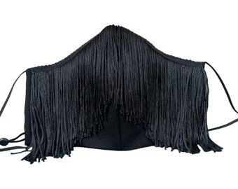 Black Fringe Face Mask 4 inch fringe