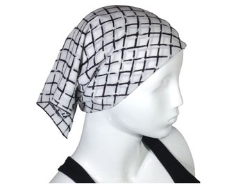 White with Black grid print Bandana, Neck Kerchief