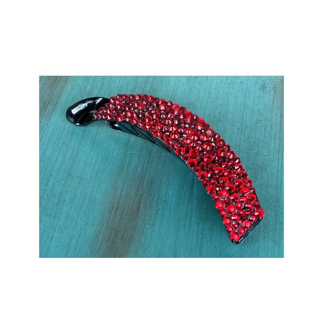 Red Rhinestone Banana Clip Hair Clip Etsy
