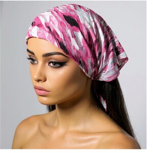 Pink White and Black Print Bandana Kerchief Square Hair Scarf Lightweight Chiffon Bandana Scarf Handmade Gift Idea Women&#39;s Hair Scarf