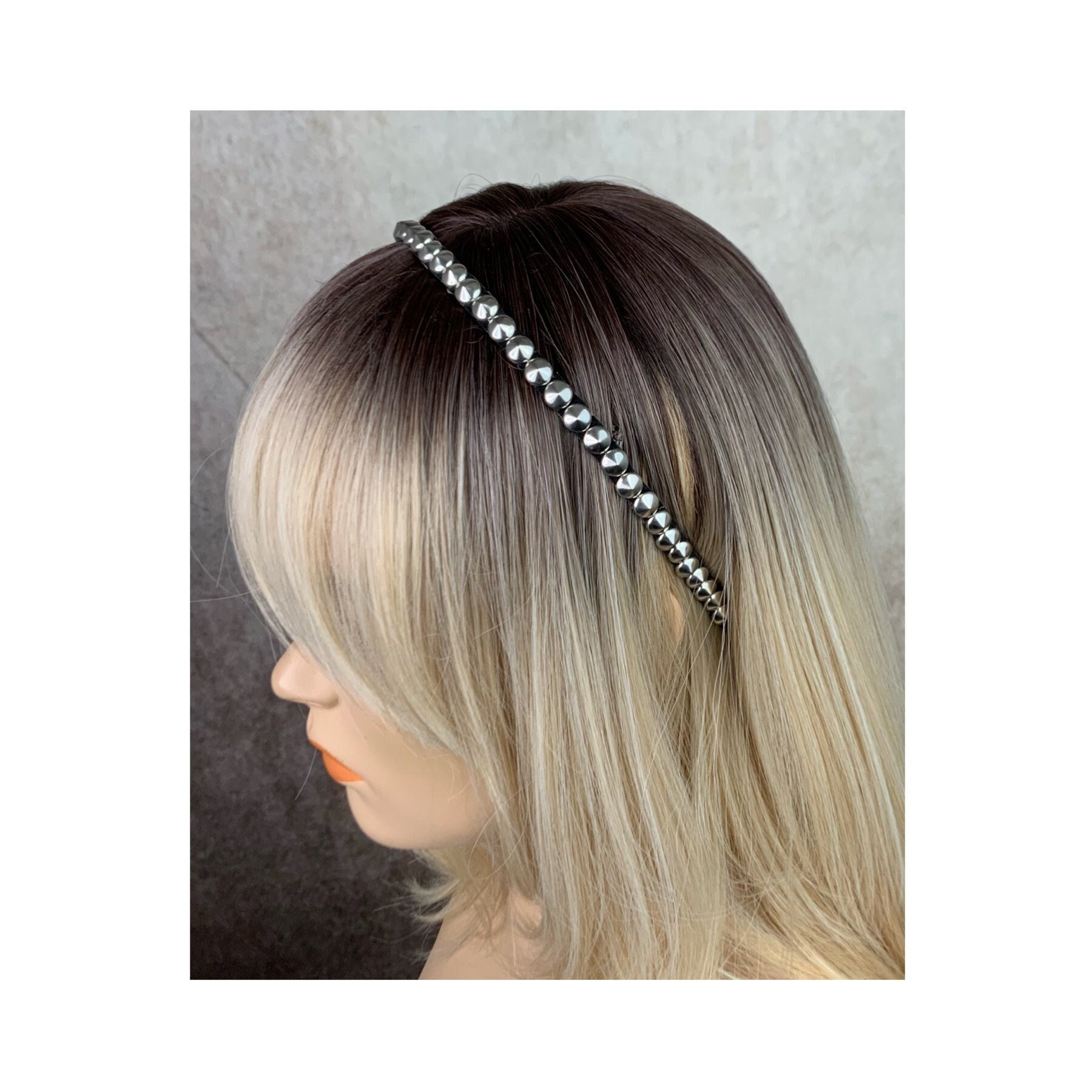 Round Silver Stud Thin Metal Headband