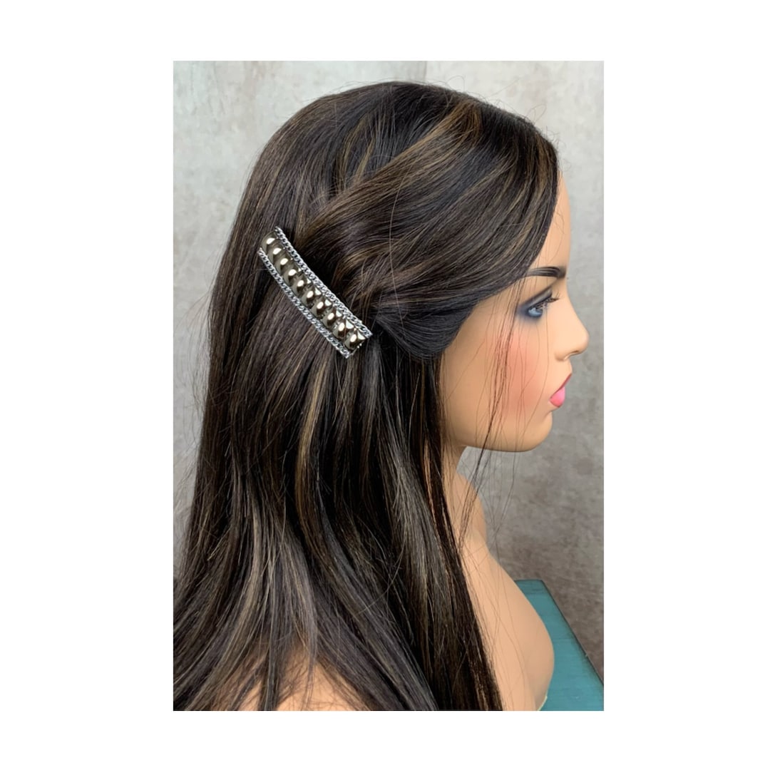 Metallic Silver Hair Barrette, Classic Hair Clip, Gift Idea, Hair