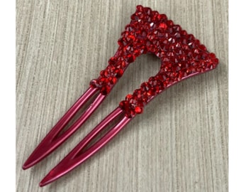 Peine de pelo rojo con diamantes de imitación, peine tenedor