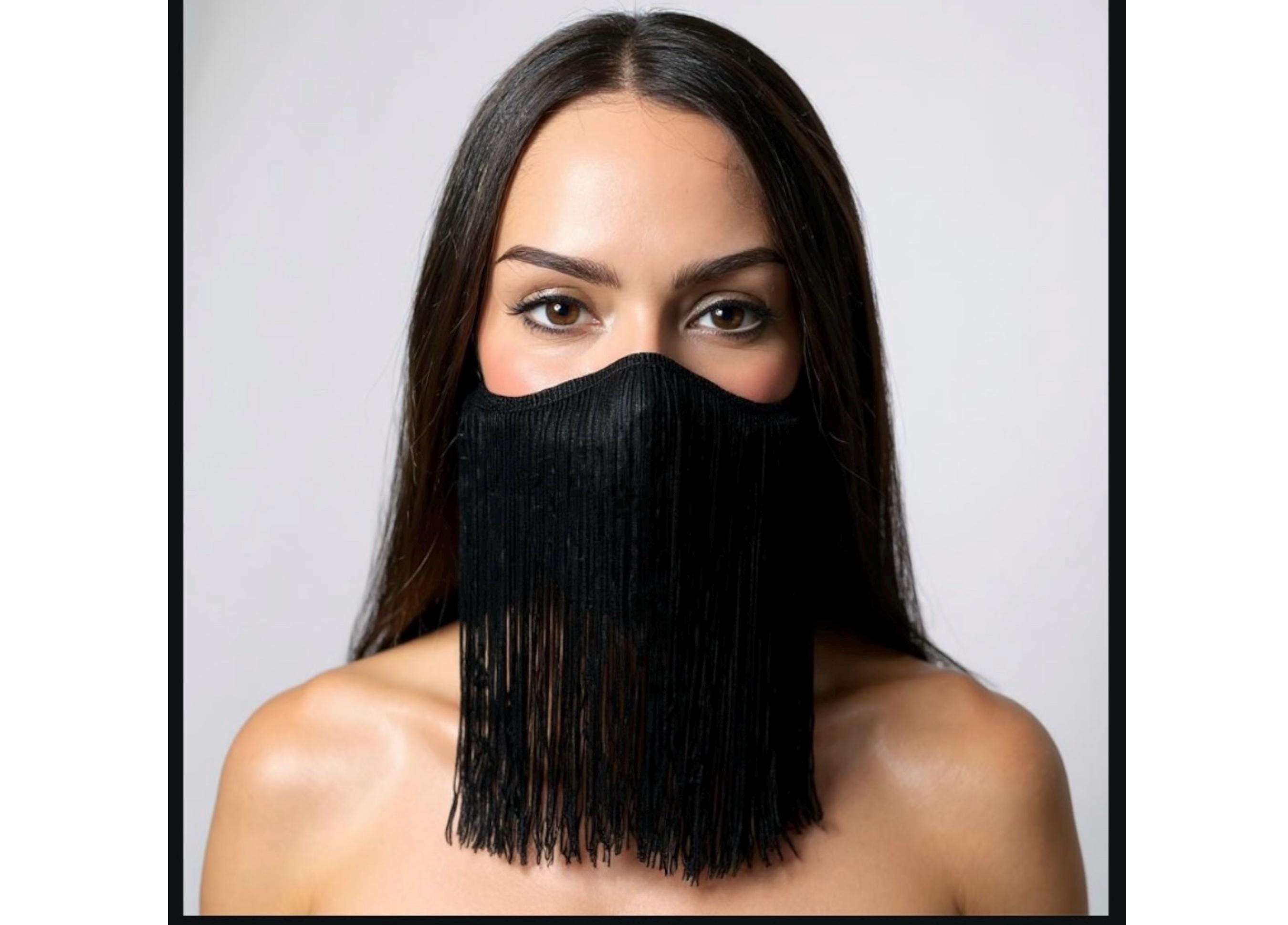 Black Fringe Face Mask: Handmade Festival Face Covering