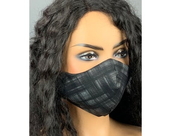 Gray and Black Plaid Face Mask