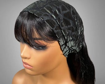 Wide Headband Green and Black Burnout Velvet Half Bandeau Hair Accessory