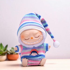 Colorful Labubu Pajamas Outfit for 17cm doll – Cute Striped Clothes – FREE SHIPPING