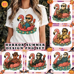 Horror Summer Sublimation Design PNG - Horror Halloween PNG Set - Horror Characters Summer Shirt PNG
