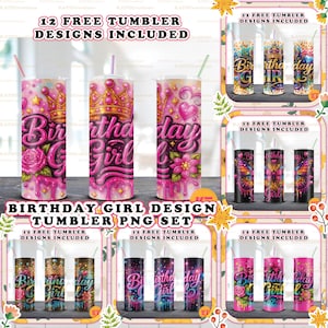 Birthday Girl Skinny 20oz Tumbler Sublimation Design PNG - Birthday Queen Tumbler Straight and Tapered PNG - Birthday Bundle Tumbler PNG
