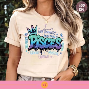 Pisces Zodiac Graffiti Sublimation Design PNG - Horoscope Zodiac Sign Design PNG - Pisces Birthday Shirt PNG