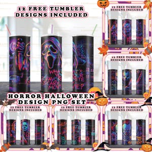 Horror Halloween Skinny 20oz Tumbler Sublimation Design PNG - Horror Characters Tumbler Straight and Tapered PNG - Horror Bundle Tumbler PNG