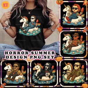 Horror Summer Sublimation Design PNG - Horror Halloween PNG Set - Horror Characters Summer Shirt PNG