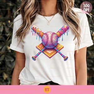 Baseball Drip Sublimation Design PNG - Baseball Ice Cream Drip Design PNG - Retro Baseball Shirt PNG