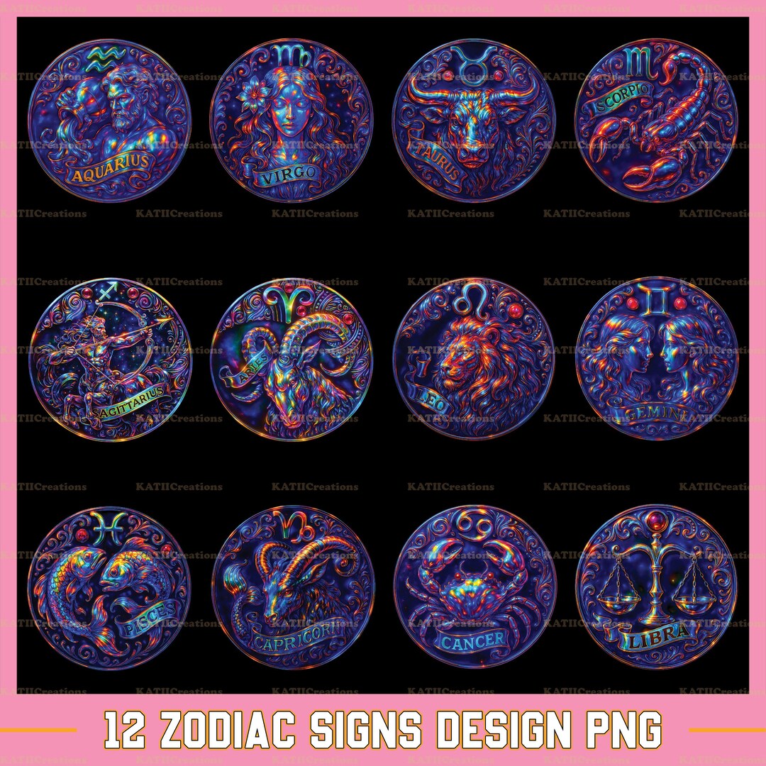 Zodiac Horoscopes Sublimation Design PNG - Zodiac Signs Coin Design ...