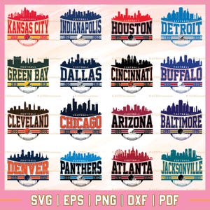 32 Football Team Designs Bundle SVG - Football Skyline Design Bundle PNG - Football Team Mascot Svg, Png, EPS