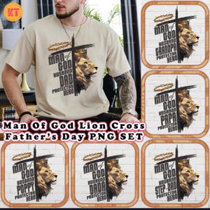 Man Of God Lion Cross Sublimation Design PNG -  Man of God Dad PNG Set - Husband, Dad, Protector, Hero Father&#39;s Day Shirt PNG