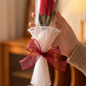 Fuzzy draadbloem, enkele bloem cadeau, handgemaakt cadeau, kunstmatig huisdecor, eeuwigdurend, jubileum, verjaardagen, trouwbedankjes, verrassing