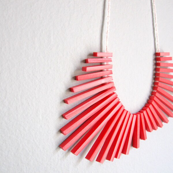 red sticks with frosted white beads necklace - FREE SHIPPING