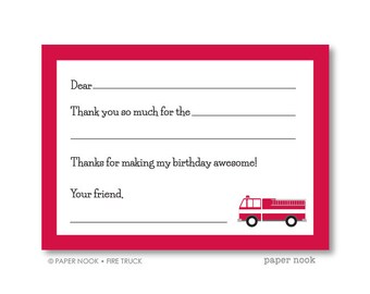 Fire Truck PRINTABLE Fill-in-the-Blank Thank You Note
