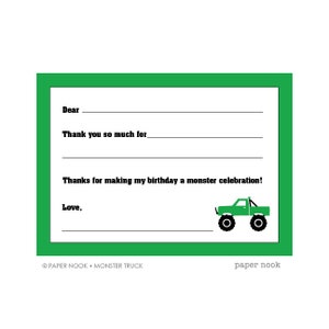 Monster Truck PRINTABLE Fill-in-the-Blank Thank You Note image 3