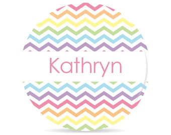 Chevron Rainbow Personalized Plate - Melamine