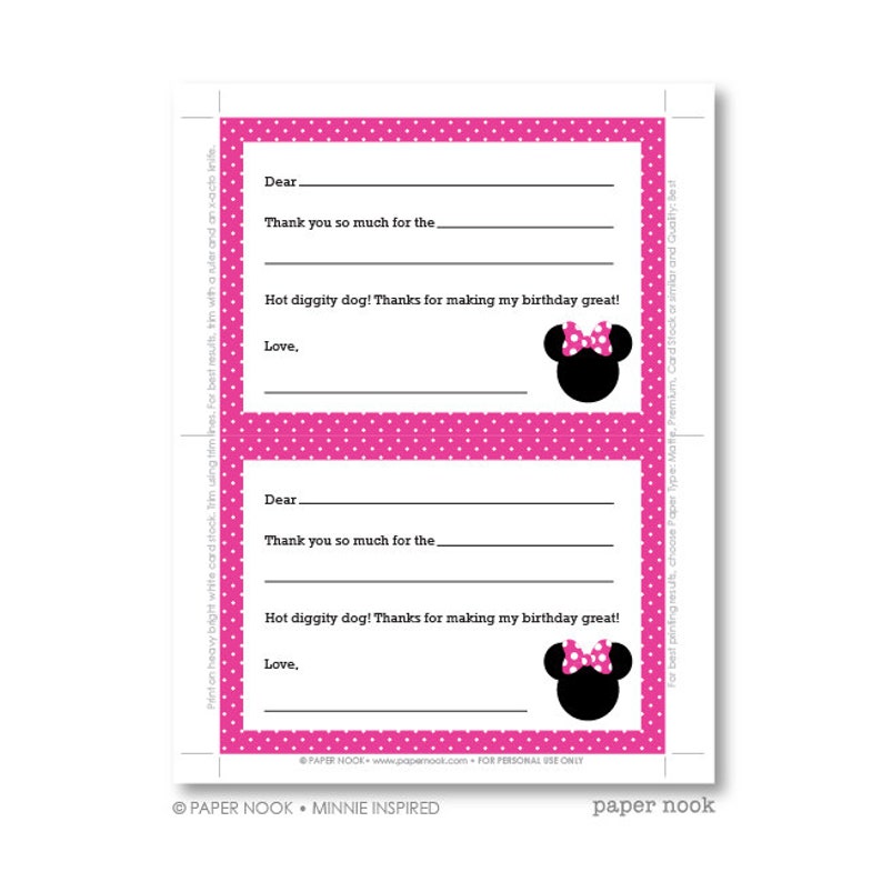 Minnie Inspired PRINTABLE Fill-in-the-Blank Thank You Note image 3