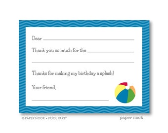 Pool Party PRINTABLE Fill-in-the-Blank Thank You Note