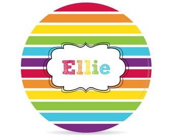 Rainbow Stripes Personalized Plate - Melamine