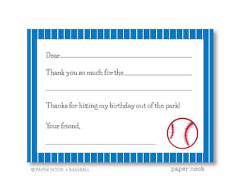 Baseball PRINTABLE Fill-in-the-Blank Thank You Note