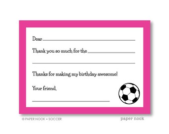 Soccer PRINTABLE Fill-in-the-Blank Thank You Note
