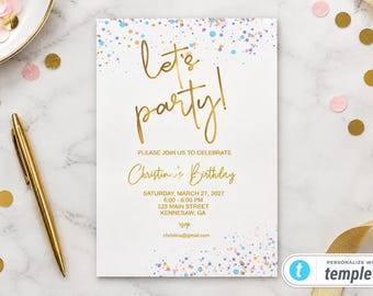 Editable Let's Party Invitation (Digital Download)
