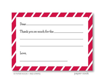 Red Stripes PRINTABLE Fill-in-the-Blank Thank You Note
