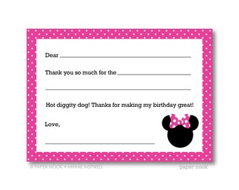 Minnie Inspired PRINTABLE Fill-in-the-Blank Thank You Note
