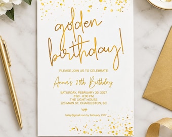 Editable Golden Birthday Invitation (Digital Download)