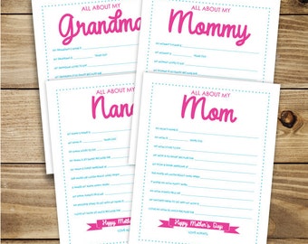 Mother's Day Questionnaire Fill in the Blank - PRINTABLE Instant Digital Download - Questions for Kids for Mother's Day