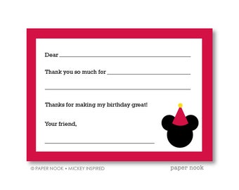 Mickey Inspired PRINTABLE Fill-in-the-Blank Thank You Note