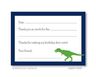 Dinosaur PRINTABLE Fill-in-the-Blank Thank You Note