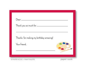 Paint Palette PRINTABLE Fill-in-the-Blank Thank You Note