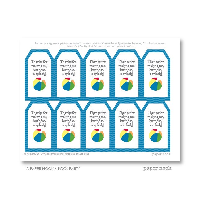 Pool Party PRINTABLE Gift Tag - Etsy