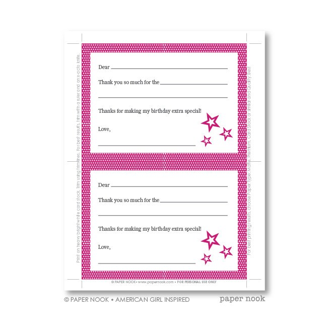 American Girl Inspired PRINTABLE Fill-in-the-blank Thank You - Etsy