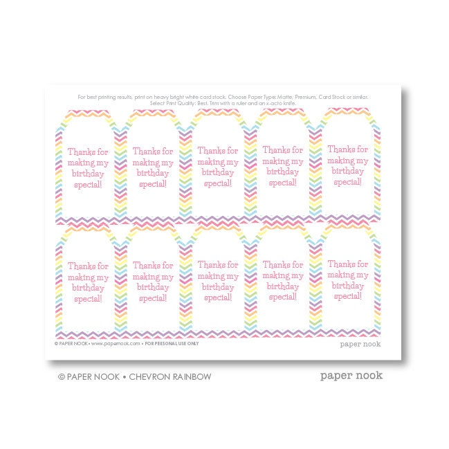Chevron Rainbow Birthday PRINTABLE Gift Tag - Etsy