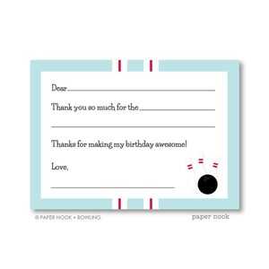 Bowling PRINTABLE Fill-in-the-Blank Thank You Note image 2