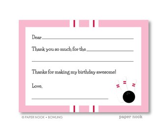 Bowling PRINTABLE Fill-in-the-Blank Thank You Note