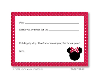 Minnie Inspired PRINTABLE Fill-in-the-Blank Thank You Note