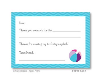 Pool Party PRINTABLE Fill-in-the-Blank Thank You Note