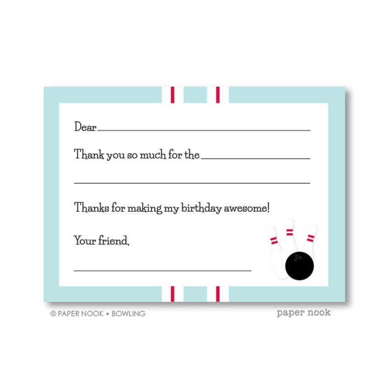 Bowling PRINTABLE Fill-in-the-Blank Thank You Note image 1