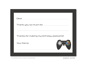 Gaming Party PRINTABLE Fill-in-the-Blank Thank You Note